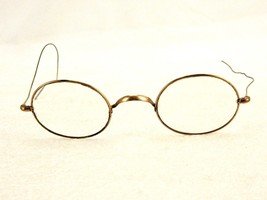 Antique/Vintage Reading Glasses, Brass Frame, Oval Lenses, Wire Temples - $29.35