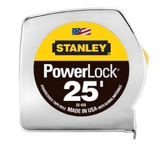 Stanley PowerLock Tape Measure 1 in. W x 25 ft. L Metal Lockable W/ USA ... - $30.99
