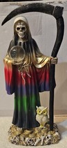 Grim Reaper Santa Muerte Owl Money Scythe Globe Ball Skull Fantasy Figurine #2 - £31.30 GBP