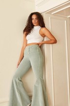 New Free People CRVY Cord Lace Up Flare Jeans $128 SIZE 30 Seafoam Green  - £60.93 GBP