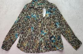 Lemon Grass Studio Shirt Women&#39;s L Brown Multi Floral Leopard Print Shee... - £18.05 GBP