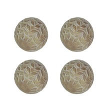 Set of 4 Rustic Plant Themed Wood-like Resin Home Decor Balls 4 Inch Diameter - £28.88 GBP