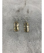 Brass Colored Long Rectangle Earrings With Cross Design - $7.98