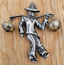 Vintage Mexican Silver Pin or Brooch Man Carrying Water Jugs Stamped Det... - £55.26 GBP