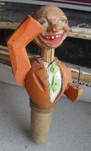 Antique Hand Carved Wood Bottle Stopper Man with Missing Haand 5 1/4&quot; Tall - £13.53 GBP