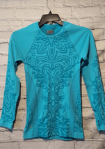 Athleta Women Medium Tattoo Twist Stretch Running Top Turquoise Blue Long Sleeve - £17.40 GBP