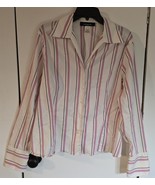 Womens Plus 18W Jones NY White Multicolor Stripe Button Down V-Neck Shir... - €16,18 EUR