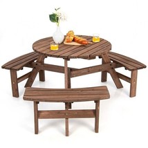 Solid Cedar Wood Outdoor Picnic Table with 3 Benches Patio Garden Dining... - $319.49