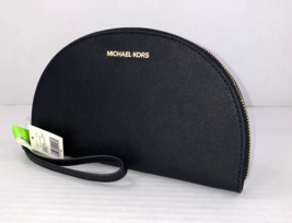 New Michael Kors Medium Half Moon Wristlet  Jet Set  Black Leather Zip B20 - £60.52 GBP