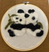 Needle Felted Painting of Two Pandas Made From Wool - $26.00
