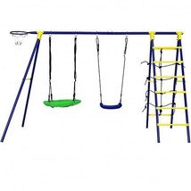 5-In-1 Outdoor Kids Swing Set with A-Shaped Metal Frame and Ground Stake - Colo - £182.46 GBP