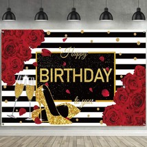 Women Birthday Decorations Happy Birthday Backdrop Photography Background Red Ro - £19.17 GBP