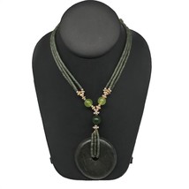 1pc, Double-Strands Donut Green Serpentine Beaded Pendant Necklace,27&quot; N... - £12.58 GBP