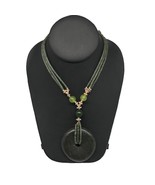 1pc, Double-Strands Donut Green Serpentine Beaded Pendant Necklace,27&quot; N... - £12.60 GBP