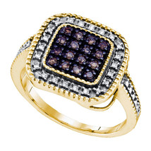 Yellow-tone Sterling Silver Brown Color Enhanced Diamond Square Cluster Ring - £68.96 GBP