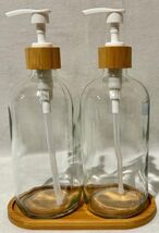 16oz Premium Clear Glass Soap Dispenser Bamboo Tray and Pump (2 Pack 8 L... - $17.82