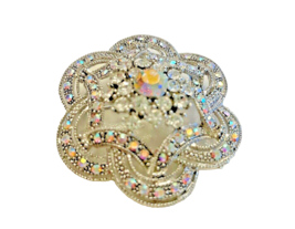 Brooch Clear Rhinestone Round Pin Pendant Costume Jewelry 2 Inches in Diameter - £11.65 GBP