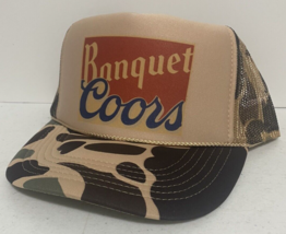 Vintage Coors Beer Trucker Banquet Beer Summer Hat snapback Adjust Camo Hunting - £11.75 GBP