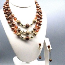 Vintage Japan Parure Jewelry Set, Bronze Copper and Gold Tone Faux Pearl Beads - £30.93 GBP