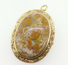 10k Gold Oval Genuine Natural Agate Pin / Pendant Hand Engraved (#J4308) - £158.76 GBP