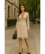 Tadashi Shoji Bridal Dress Size 4 Lace Sheath Ivory Nude Lined Long Slee... - €202,28 EUR