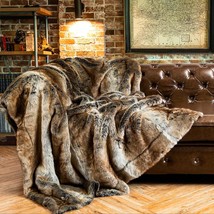 Brown Faux Fur Throw Blanket For Bed, Large Fall Fur Blanket Twin Size 60 X 80 I - £131.08 GBP