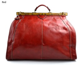 Leather doctor bag men travel bag women cabin luggage bag red leather shoulder - £240.55 GBP