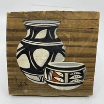 Vintage Santo Domingo Hopi Pottery Painting on Wood Signed Folk Art  - £19.77 GBP