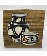 Vintage Santo Domingo Hopi Pottery Painting on Wood Signed Folk Art  - £19.45 GBP