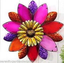 Flower Wall Plaque Pink Purple Red Iron And Painted Stained Glass 19" Diameter 