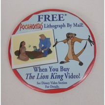Vintage Disney Pochahontas &amp; Lion King Video Movie Promo Button Pin - $8.42
