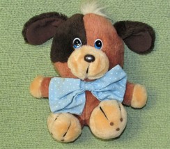 VINTAGE MTY PLUSH PUPPY 7&quot; SITTING DOG WITH BLUE BOW TIE STUFFED ANIMAL ... - $13.50