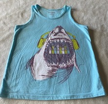 Cat &amp; Jack Boys Light Blue White Shark Headphones Tank Top 6-7 - $6.37
