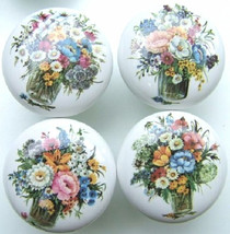 Ceramic Cabinet Knobs Cups N Flowers Bouquets (4) - £17.64 GBP