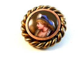 Vintage Hand Painted Portrait of a Woman Brooch Branded EIF 800 - $145.86