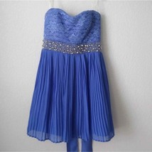 My Michelle Blue Mini Dress Women size 5 Lace Strapless Embellished Lace... - £12.68 GBP