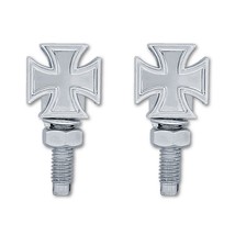 Chrome Maltese Iron Cross License Plate Frame Mounting Fasteners Bolt Nut Pair - £7.07 GBP