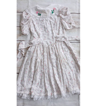 Vintage Handmade Floral Girls Applique Lace Dress - £39.14 GBP