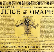 Sanitas California Grape Juice 1894 Advertisement Victorian Beverage ADBN1f - $19.99