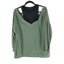 Shein Curve Womens Top Layered Look Waffle Knit Off Shoulder Green 0XL - £4.70 GBP