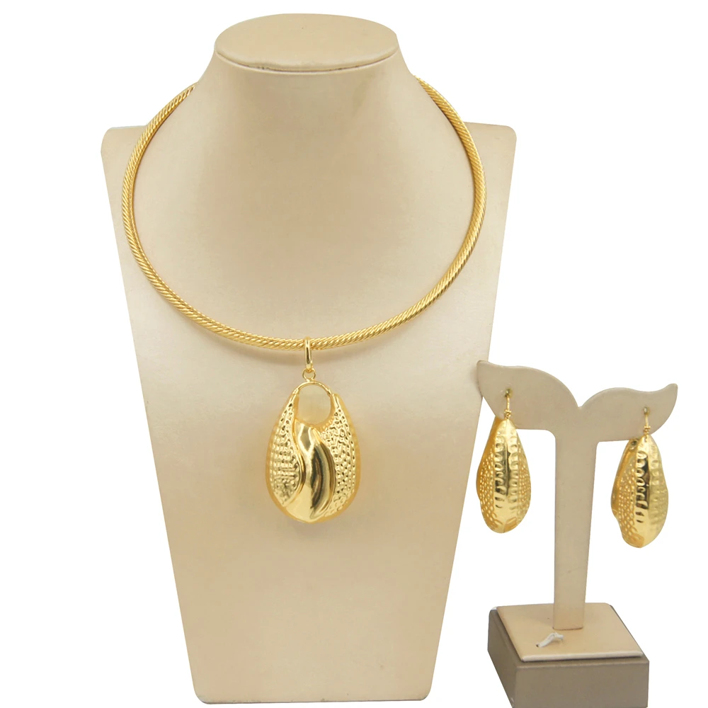 Earing Sets Women Free Shipping Simple Fashion Big Earring Necklace Pendant Duba - £53.37 GBP