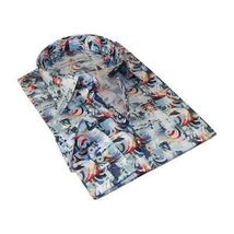 Men's EMILIO CERUTTI Sport Shirt 100% Cotton Long Sleeves #EMC12 Blue Gray image 3