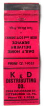K&amp;D Distributing Co. Beer Soft Drinks - Pittsburgh, Pennsylvania Matchbook Cover - £1.56 GBP