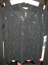 NWT Womens XL Life &amp; Style New York Black Metallic Beaded Tank Top Blouse Shirt - £15.07 GBP
