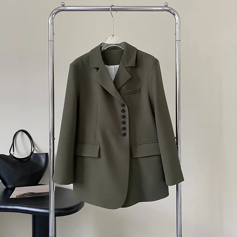 -Grade Loose Diagonal Buckle Blazers for Women Casual Women&#39;s Suit Collar Long S - £179.70 GBP