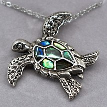 Storrs Wild Pearle Abalone Shell Fancy Sea Turtle Pendant &amp; Silver Tone Necklace - £15.81 GBP