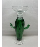 Pier 1 Glass 12” Saguaro Cactus Candle Jewelry Holder Green/Clear Glassware - £51.04 GBP