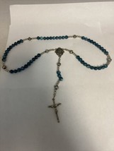 Blue Rosary Stone Agate Beaded Silver Tone 30&quot; Catholic Confirmation - $34.60