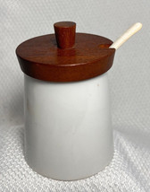 Vtg MCM Teak Lid  Glass Sugar Bowl Plastic Spoon Made IN Japan Minimalis... - $29.95