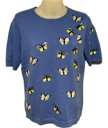 Talbots Blue Short Sleeve Cotton Knit Sweater Top with Sequin Butterflie... - £38.53 GBP